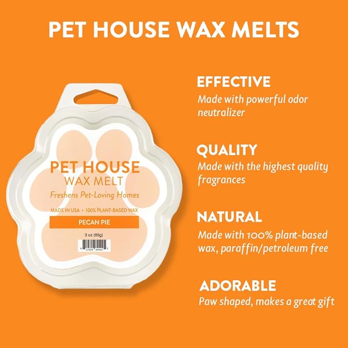 One Fur All Pet House Wax Melts - Pecan Pie Pack of 4 - Pet Odor Eliminating Wax Melts - Long-Lasting Scented Wax Melts - Pet-friendly Wax Melts - Natural Wax Melts
