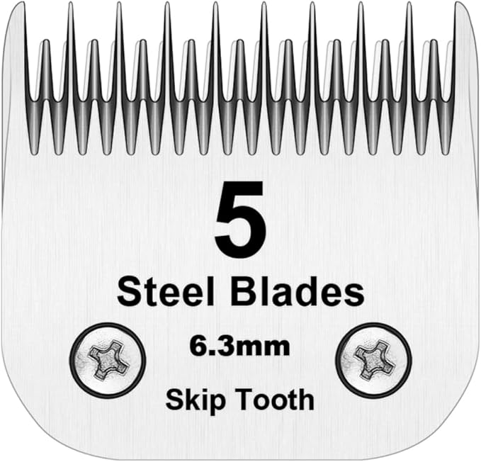 5 Skip Tooth Blades,Detachable Pet Dog Grooming Steel Blade Compatible with Andis,Oster A5,Wahl KM10 Series Clippers,Cut Length 1/4-Inch (6.4mm)