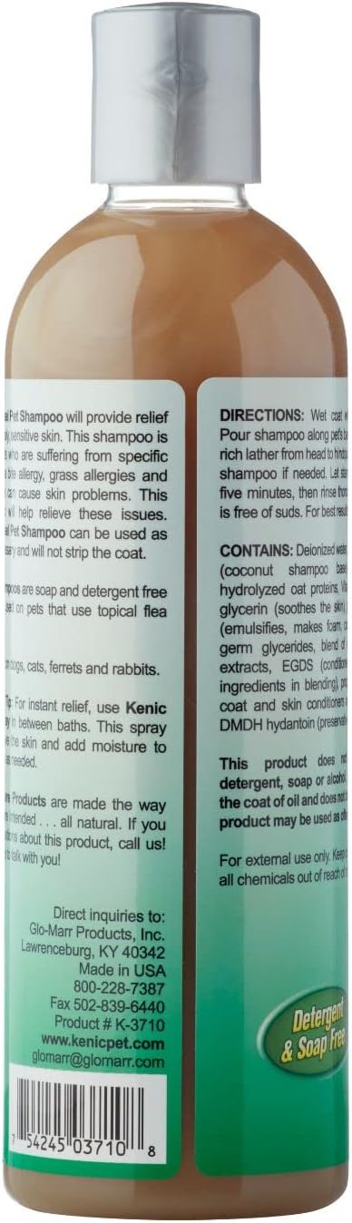 Kenic Oatmeal Pet Shampoo, Made in USA with Naturally Derived Ingredients, Soap & Paraben Free, pH Balanced, Rich Soothing Lather