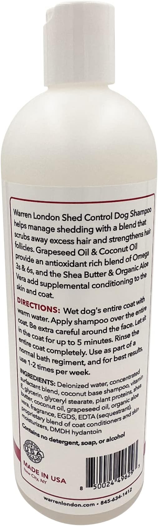 Warren London Shed Control Dog Shampoo for Shedding | 2-in-1 Dog DeShedding Shampoo and Conditioner | Nourishes Hair Follicles w/Grapeseed & Coconut Oil | Anti Shedding Shampoo for Dogs | 17oz