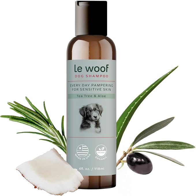 Tea Tree & Aloe Dog Shampoo 4oz: Certified Organic, Natural Shampoo Cleans & Conditions, Relief for Itchy Skin