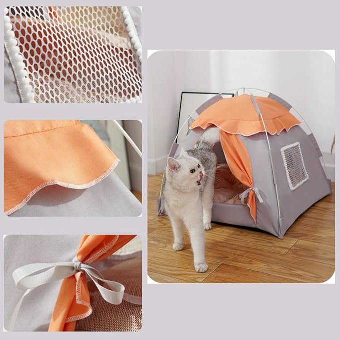 Cute Cat Teepee Cave, Cat Tent Foldable Indoor Outdoor with Thick Mat,Puppy Bed Tent,Bunny Pet Tent Teepee,Portable Dog House Teepee Tent, Cat Bed,Dog Bed Tent,Puppy Bunny,Pet Tent Teepee (X, M)