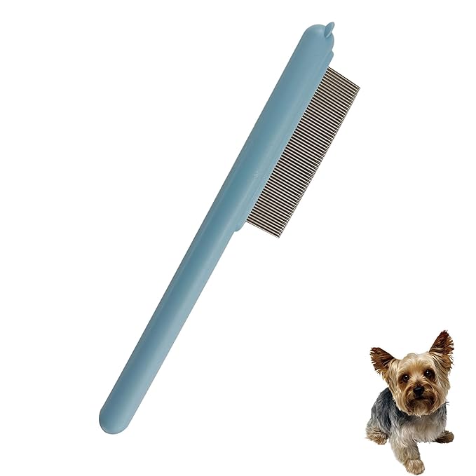 Cute Plastic Dog Comb with Stainless Steel Bristles and Furry Ears Design - Pet Grooming Tool for Removing Dirt and Tangles （Blue）