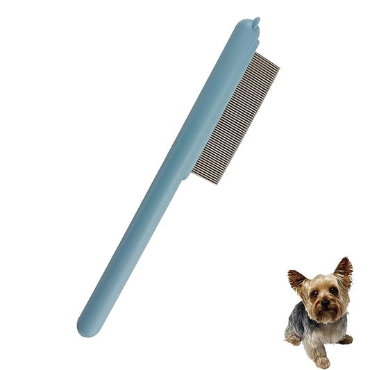 Cute Plastic Dog Comb with Stainless Steel Bristles and Furry Ears Design - Pet Grooming Tool for Removing Dirt and Tangles （Blue）