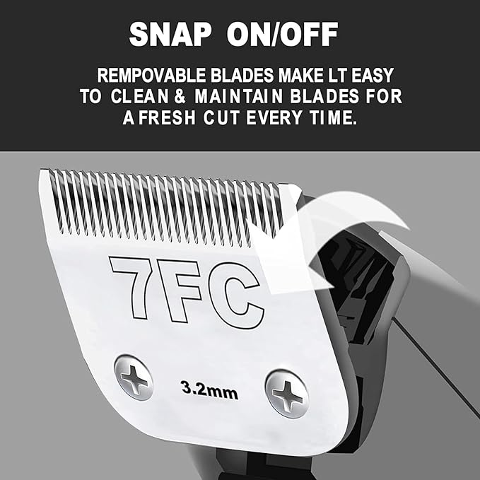 Clipper Blade Dog Grooming Compatible with Andis Clippers Carbon Infused Steel Detachable Ceramic Sharp Edge Also Compatible with Wahl/Oster Dog Clippers (2Pack 7FC:(1/8")(3.2mm))