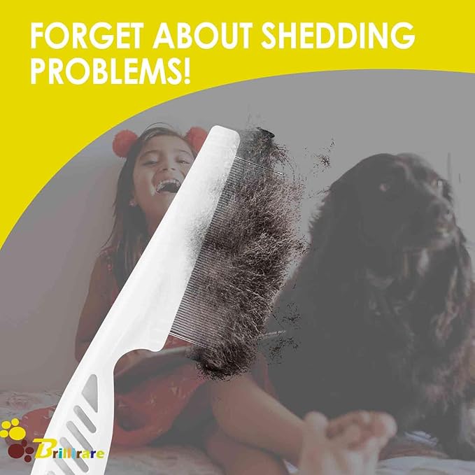 4 Pack Dog Grooming Comb, Pet Flea Lice Combs, Stainless Steel Pet Combs with Rounded Teeth, Professional Metal Cat Tear Stain Remover, Dematting Tool for Small, Medium & Large Pets