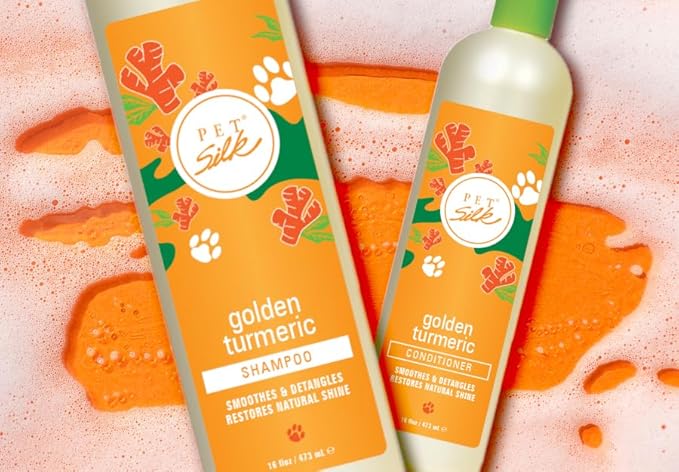 Pet Silk Golden Turmeric Shampoo, Strengthens and Repairs Damaged Ful, Gentle on Skin, Moisturizes Skin to Prevent Breakage and Flaking, Infused with Turmeric & Silk! (16oz)