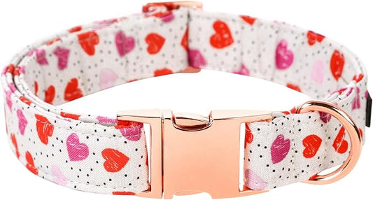 Lionet Paws Valentine Day Dog Collar, Heavy-Duty Cute Pink Heart Pattern Collar with Metal Buckle Pet Necklace for Puppy and Cats Gift, X Small, Neck 8-12 inches