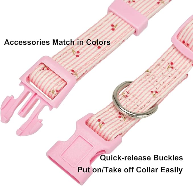 Cotton Dog Collar Soft Lightweight with Hand-Tied Knot Bow for Small Puppy Dogs.(XS, Cherry)