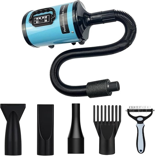 Dog Dryer, Pet Grooming Multi-Function Hair Dryer with Adjustable Speed and Temperature Controller (Blue/update)
