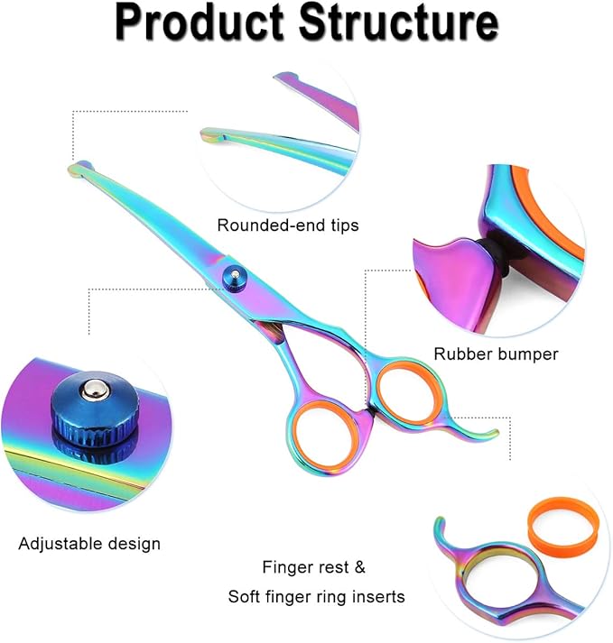 Mogoko Cat Dog Curved Scissors with Safe Round Tip, Stainless Steel Pet Grooming Shears