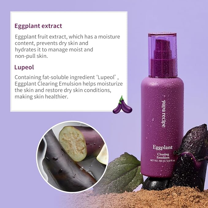 Papa Recipe Eggplant Clearing Emulsion, Moisturizing Face Moisturizer for Dry Skin, Korean Skincare, 150ml 5.07fl oz