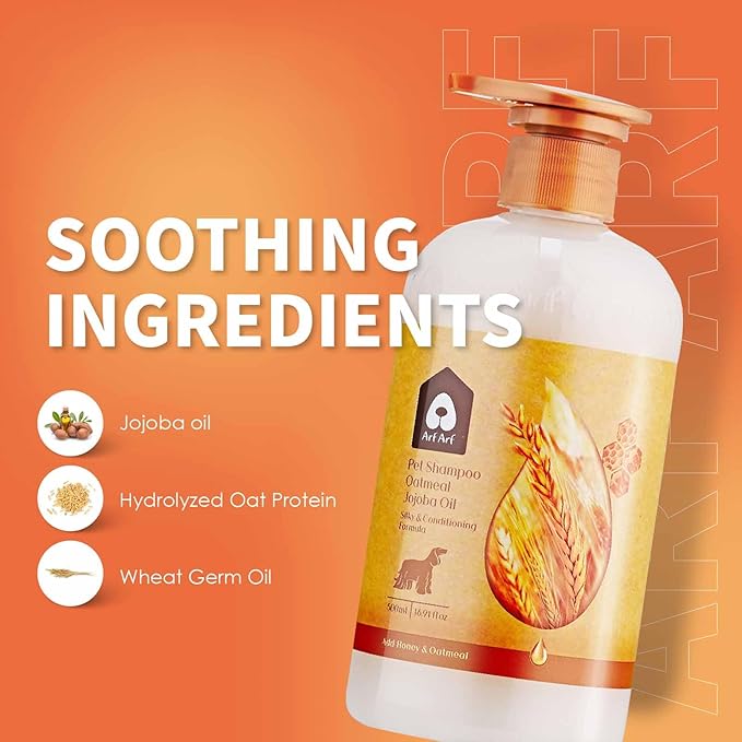 Arf Arf Dog Shampoo Silky & Conditioning, Hydrating Oatmeal Formula, Smooth Coat Wash, Honey-Infused, Pet-Friendly, pet Shampoo and Conditioner, Suitable for All Breeds and Ages - 16oz