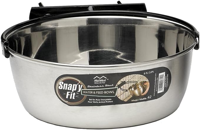 MidWest Homes for Pets Snap'y Fit Stainless Steel Food Bowl/Pet Bowl, 2 qt. for Dogs & Cats (42), Silver