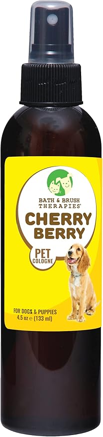 Bath & Brush Therapies® Cherry Berry Pet Cologne 4.5 oz. For Dogs and Puppies | Long-Lasting Odor Eliminator | Biodegradable and Non-Toxic | Made In The USA