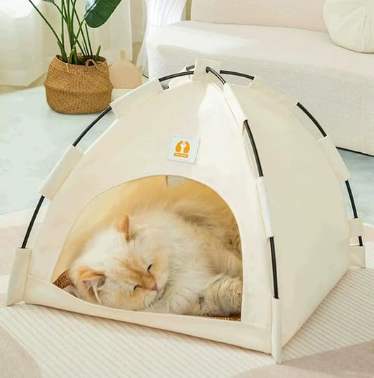 Cute Cat Teepee Cave, Cat Tent Foldable Indoor Outdoor with Thick Mat,Puppy Bed Tent,Bunny Pet Tent Teepee,Portable Dog House Teepee Tent, Cat Bed,Dog Bed Tent,Puppy Bunny,Pet Tent Teepee (A, S)