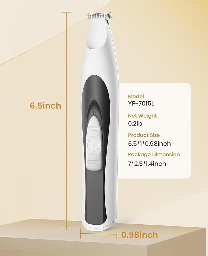 oneisall Low Noise Dog Paw Trimmer with LED Light, Paw Trimmer for Dogs 0.8inch/20mm Widen Blade, 35dB Cordless Electric Pet Paw Grooming Clippers for Paws, Ears, Face, Rump