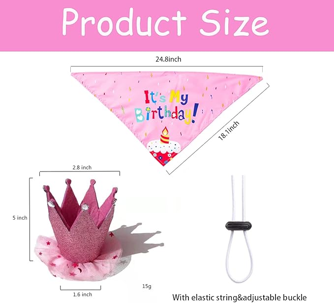 Petank Dog Birthday Party Decorations,Pet Birthday Party Supplies with Cute Pink Tutu Skirt Outfit,Happy Birthday Banner,Crown Hat for Dog Birthday Set (Pink)
