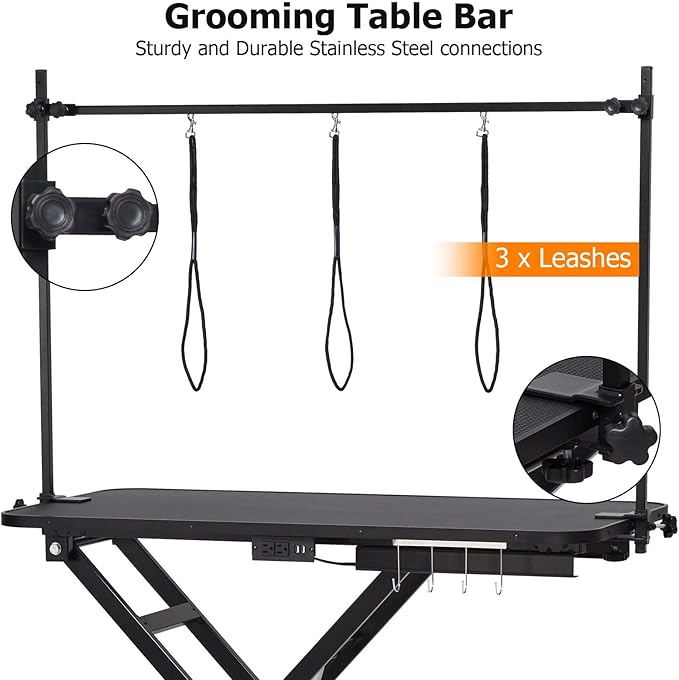 47" Electric Dog Grooming Table - Heavy Duty, 9.4"-39.7" Height Adjustable Pet Grooming Table w/Dog Grooming Arm, Anti Slip Tabletop & Tool Organizer/Dog Grooming Station, Black