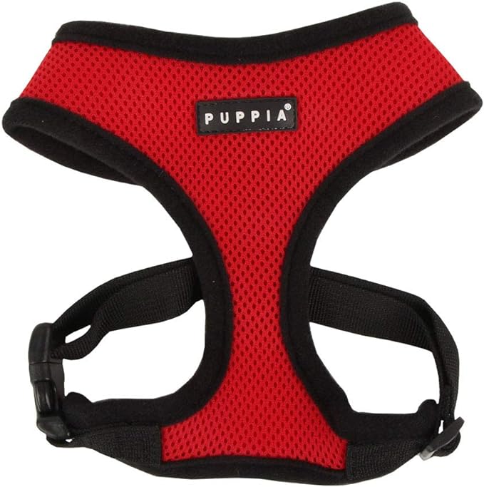 Puppia Soft Dog Harness No Choke Over-The-Head Triple Layered Breathable Mesh Adjustable Chest Belt and Quick-Release Buckle, Red, X-Large