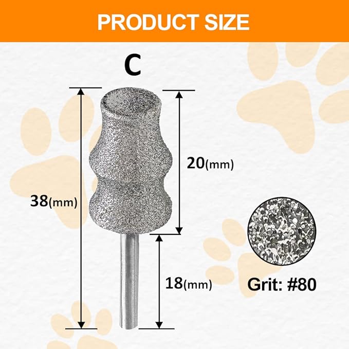 BGTEC Diamond Rotary Pet Nail Grinder Bits Dog Nail Grinder Replacement Head -5PCS 1/8" Replacement Grinder Wheel for Animals Nail Care(C)