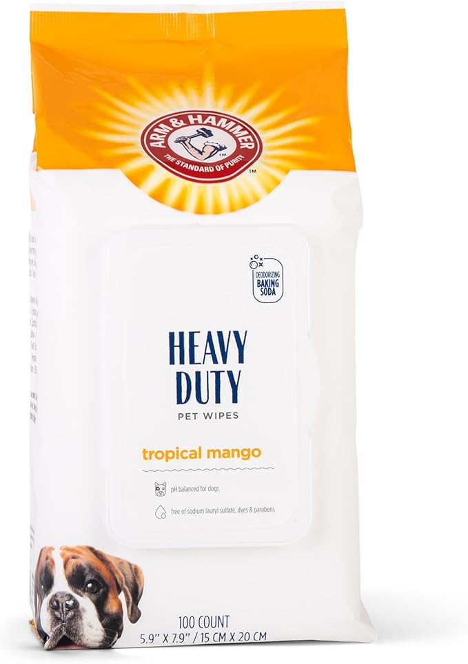 Arm & Hammer for Pets Heavy Duty Multipurpose Bath Wipes for Dogs | All Purpose Dog Wipes Remove Smell & Refresh Skin for Pets | Fruity Mango, Hundred Count - 6 Pack of Pet Wipes