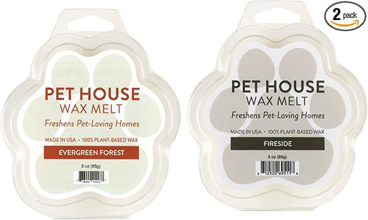 One Fur All Pet House Wax Melts, Evergreen Forest and Fireside Long-Lasting Winter Scent for A Fresh Smelling Home, Pet-Friendly Plant-Based Soy, 3 OZ Each, Pack of 2