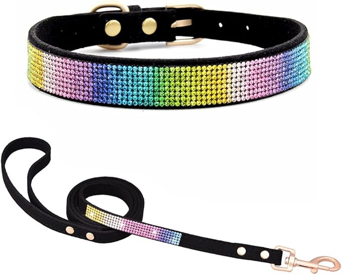 Bling Small Dog Collar Leash Set, Puppy Collar with Rhinestone Crystal Diamond Glitter Female Girls Cat Collars for XXS XS Small Medium Large Dogs Chihuahua Poodle Yorkshire (Camouflage Black XXL)