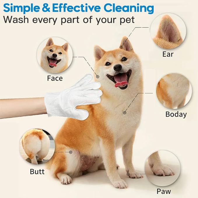 Cleaning Glove for Dog and Cat, Wipes Gloves for Dog and Cat Fur Face, Ear, Eye, Paws Cleaning Wipes Pet Wash Free Gloves, Grooming Wipes for Pet No Rinse Thick Dog Wipes Gloves(6 Pcs)
