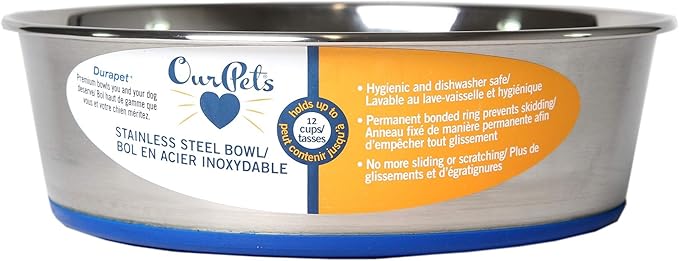 OurPet's DuraPet Premium Dishwasher Safe Stainless Steel Dog Bowl for Food or Water [Multiple Sizes for Small to Large Dogs] Extra Large (11 Cups)