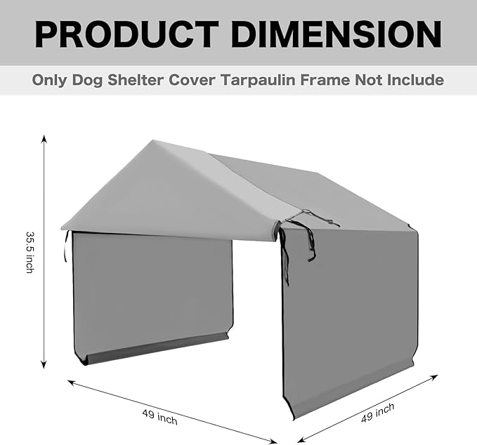 Canopy Replacement Cover for Dog Shade Shelter 4'x4'x3.6', Pet Outdoor Tent Cover with Upgraded Doors for Large Dogs, Not Included Metal Frame, Only Canopy Cover Roof, Grey