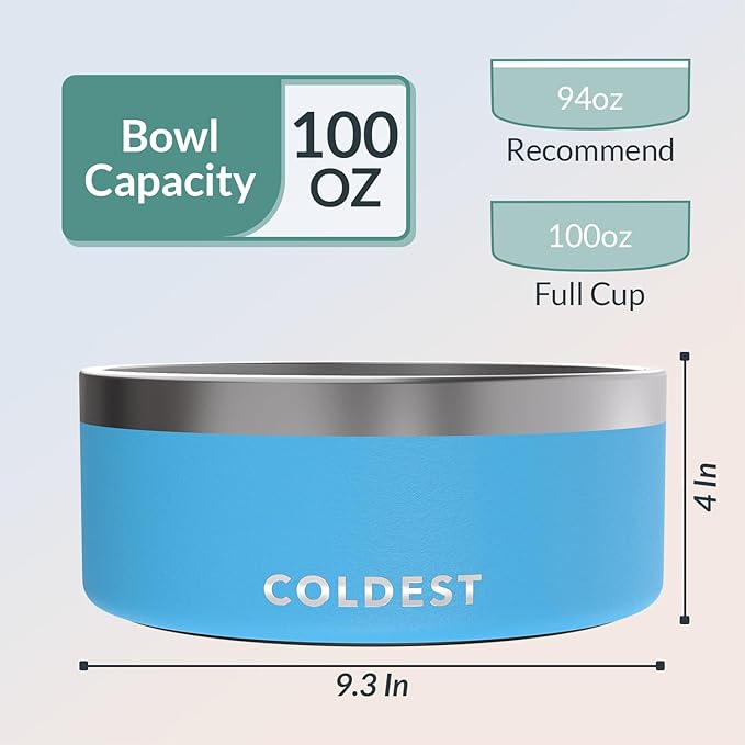 Coldest Dog Bowl - Anti Rust Metal, Non Slip, 3 Layers Insulated Stainless Steel Dog Bowls - Spill Proof & Heavy Duty - Water Bowl for Dogs, Cats & Pets, Dish Washer Safe (100 oz, Celestial Blue)