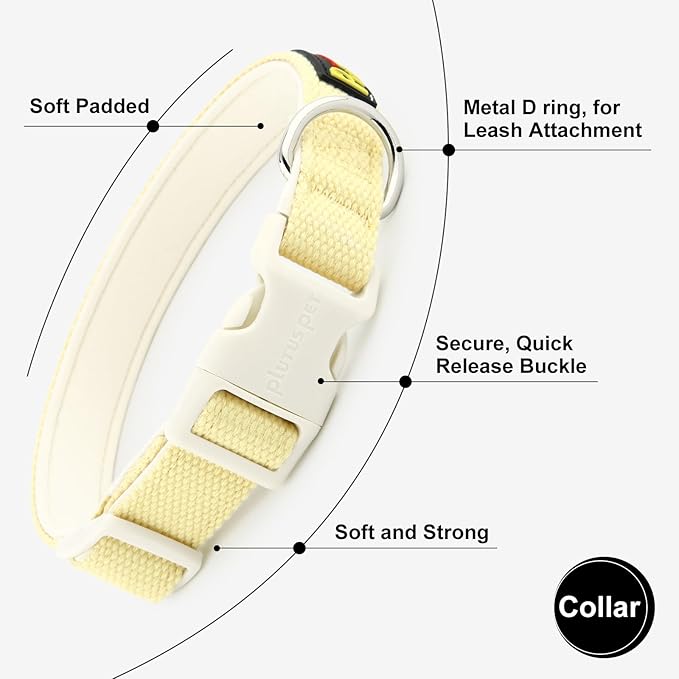 Plutus Pet Cotton Dog Collar, Heavy Duty Collar with Soft Padding, Adjustable and Comfortable for Small Medium and Large Dogs, Light Yellow, L