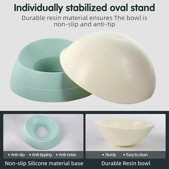 Bulldog Bowl Anti-Slip Dog Cat Dish Detachable Rubber Dog Bowl Pet Sterile Tilted Pet Feeder Slope Base (Green, 2 Cup (Small/Medium Dog))