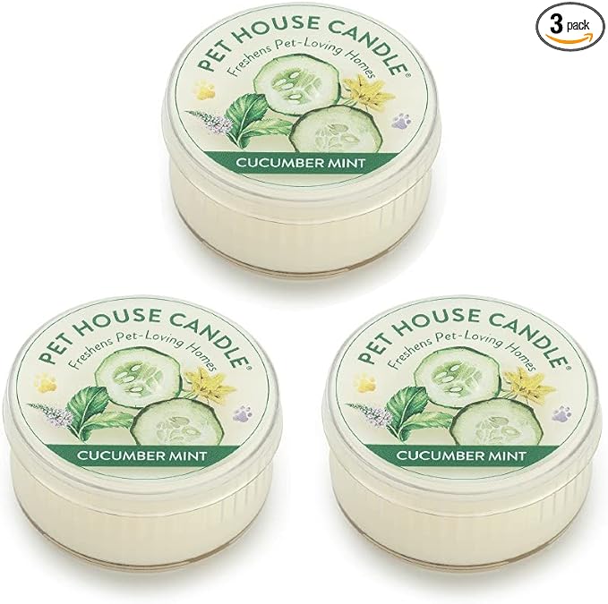 One Fur All Pet House Candle - Cucumber Mint 3 Pack - Odor Eliminator - Natural Wax Mini Candle Set