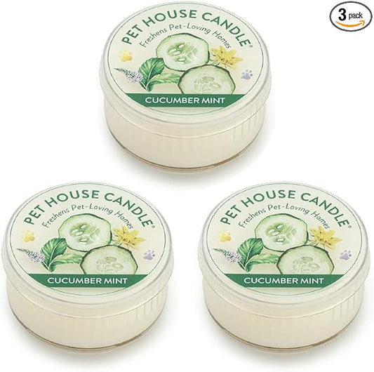 One Fur All Pet House Candle - Cucumber Mint 3 Pack - Odor Eliminator - Natural Wax Mini Candle Set