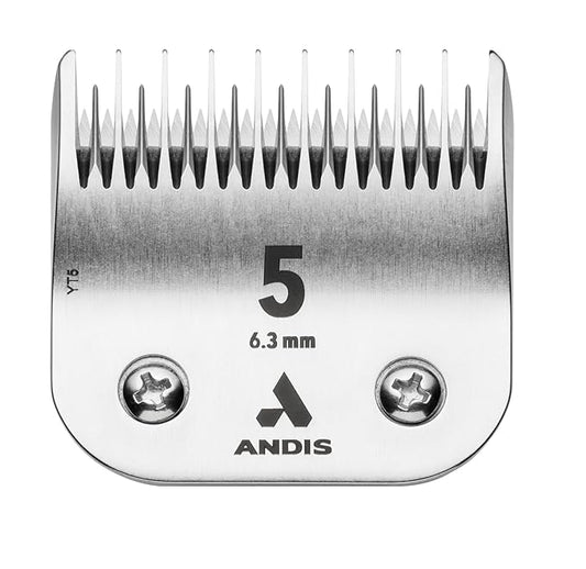 Andis Carbon Infused Steel UltraEdge Dog Clipper Blade, Size-5 Skip Tooth, 1/4-Inch Cut Length (72640),Chrome
