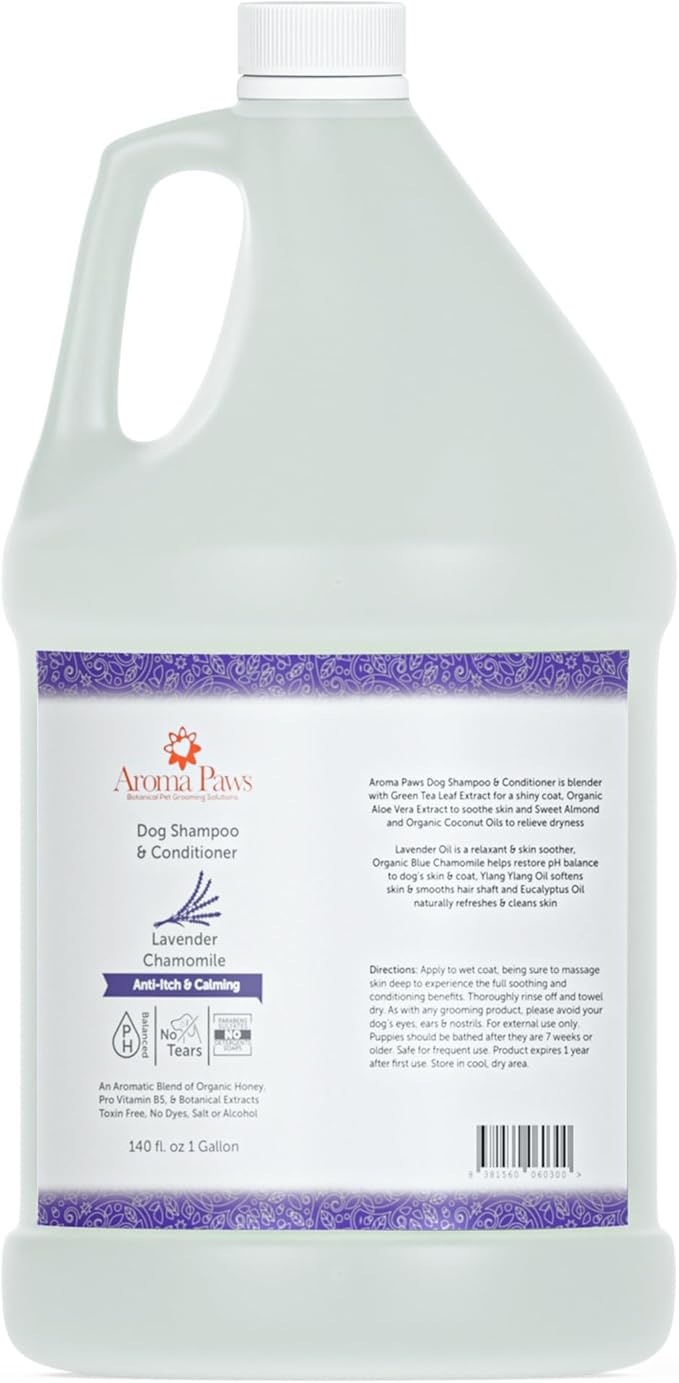 Dog Shampoo and Conditioner - Aromatic Tearless Shampoo for Cleansing, Grooming, and Conditioning - Moisturizing Shampoo for Dogs and Puppies - Lavender Chamomile, 1 Gallon