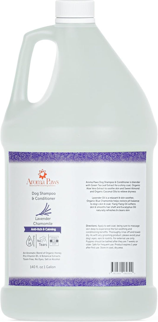 Dog Shampoo and Conditioner - Aromatic Tearless Shampoo for Cleansing, Grooming, and Conditioning - Moisturizing Shampoo for Dogs and Puppies - Lavender Chamomile, 1 Gallon