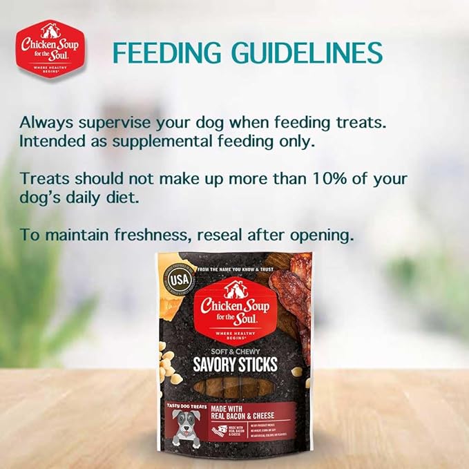 Chicken Soup for the Soul Savory Sticks Dog Treats, Bacon & Cheese, 5 Ounce Bag | Soy, Corn & Wheat Free, No Artificial Flavors or Preservatives