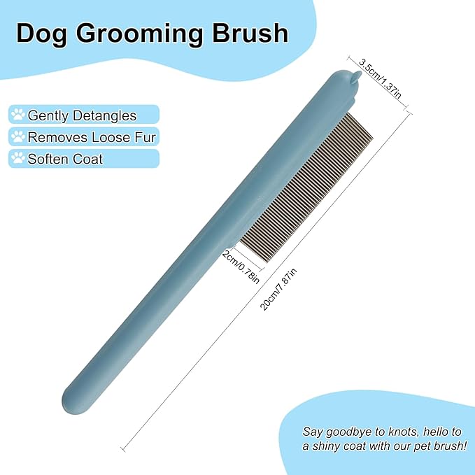 Cute Plastic Dog Comb with Stainless Steel Bristles and Furry Ears Design - Pet Grooming Tool for Removing Dirt and Tangles （Blue）