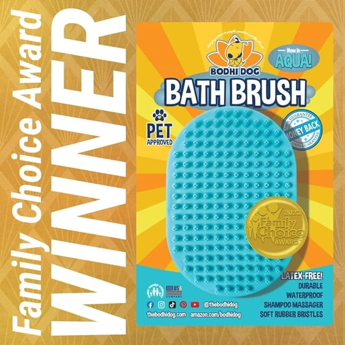 Bodhi Dog Shampoo Brush - Pet Grooming & Bath Supplies for Cats and Dog - Bath Brush for Long & Short Hair - Premium Scrubber for Shower, Bathing & Massage (One Pack, Aqua)
