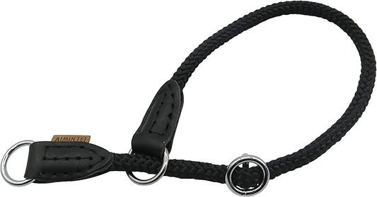 Braided Rope Collar, Pro Training Dog Collar, No Pull Round Martingale Collar, Slip Collar with Slidable Stop Ring - Ideal for Extra Small Dogs (XS (1/4") - 14" Long, Black)