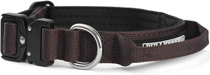 BULLYBREED Premium Dog Colar with Handle, Heavy Duty Dog Collar, Tactical Dog Collar, Quick-Release Metal Buckle, Puppy Collar, Dog Collar for Small Dogs, Dog Collar for Medium Dogs (Brown, Small)