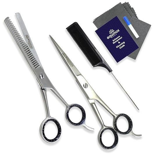 Equinox Professional Hair Cutting Scissors Set - Blending Shears for Hair Cutting Set includes Rat Tail Comb - 6.5” - Barber Scissors Kit for Men and Women - Blending Scissors for Cutting Hair