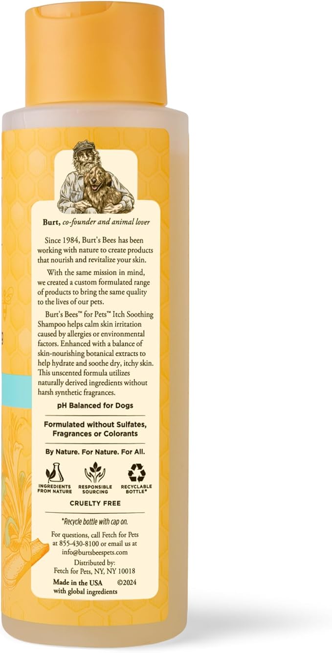 Burt's Bees for Pets Itch Soothing Shampoo with Honeysuckle, 95% Natural Origin Formulas, Dog Shampoo for Itchy Dogs, Dog Shampoo Itchy Skin Relief, 16 oz