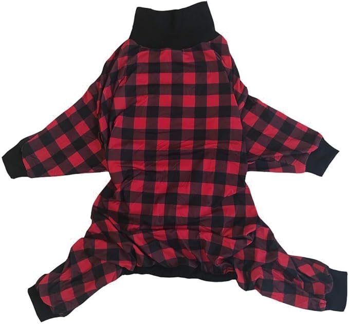 Tooth & Honey Pit Bull Pajamas – Buffalo Plaid Lightweight Pullover with Full Coverage – Updated Fit Dog PJs