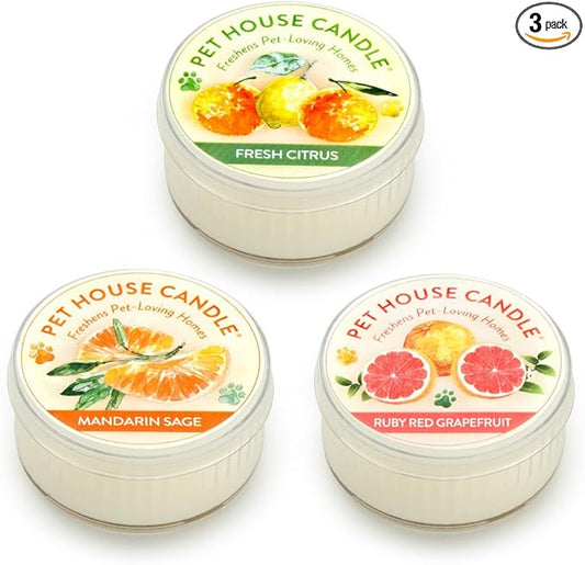 One Fur All Pet House Mini Candles Made with Natural Soy Wax, Plant Based, Pet Friendly Scented Candles, Citrus Variety Pack of 3