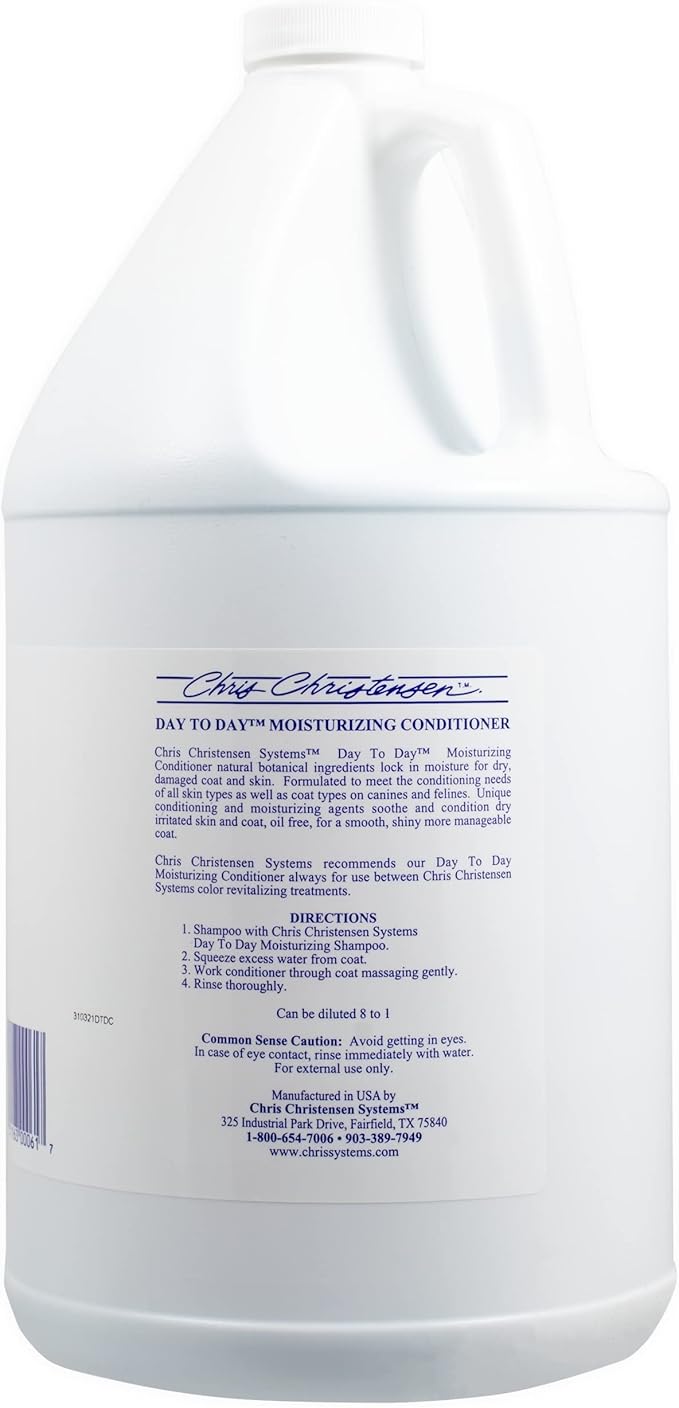 Chris Christensen Day to Day Ultra Concentrated Dog Conditioner, Makes up to 8 Bottles, Groom Like a Professional, Moisturizing, All Coat Types, for Daily Use, Made in USA, 1gal