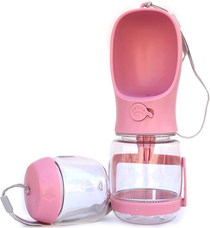 Dog Water Bottle with Food Container Holder, Travel Puppy Drinking Bowl, Portable Pet Water Dispenser, Patented Design, Food Grade Plastic 12 oz Water Bottle+100g Snack cans